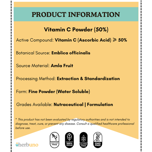 Vitamin C (50%) — from Emblica officinalis (Amla) - Herbuno.Com