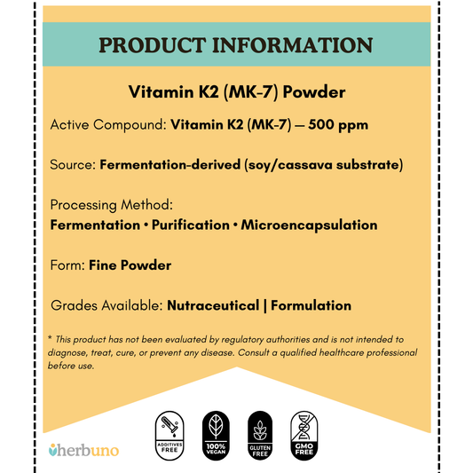 Vitamin K2-MK7 (500 ppm) — from Fermented Soy/Cassava - Herbuno.Com