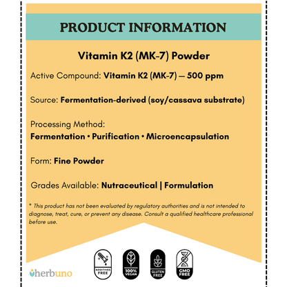 Vitamin K2 - MK7 (500 ppm) — from Fermented Soy/Cassava  - Bulk Supplier India  - shop_name