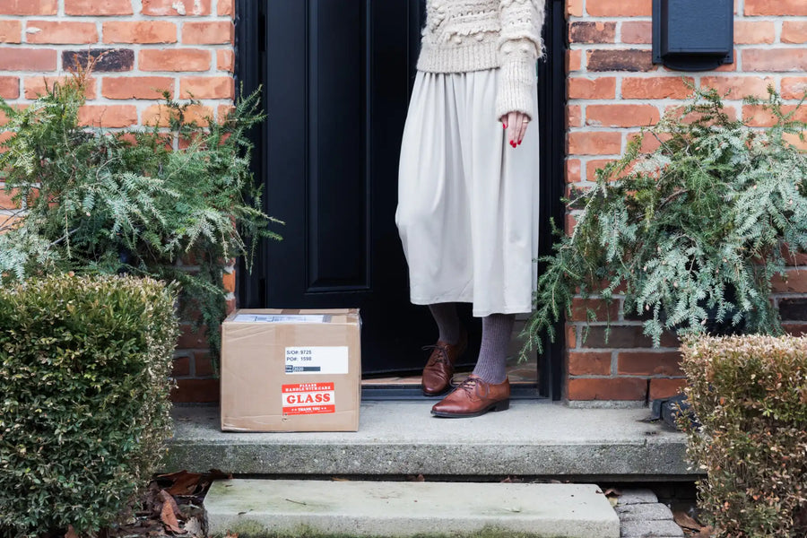 Cardboard box with fragile label.