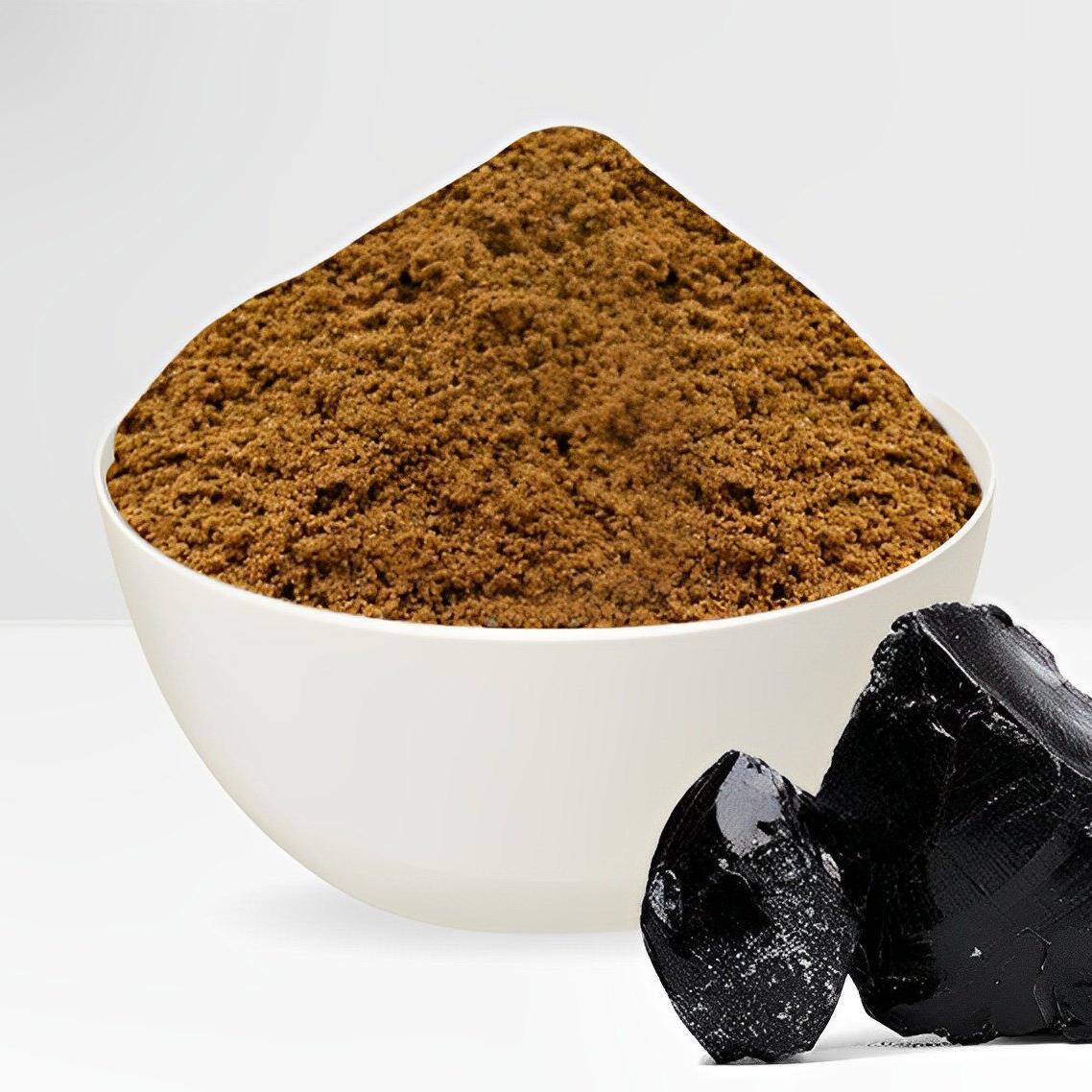 Shilajeet Extract Powder (Asphaltum punjabianum) in a free-flowing form, high in fulvic acids and trace minerals, perfect for adaptogenic formulations 