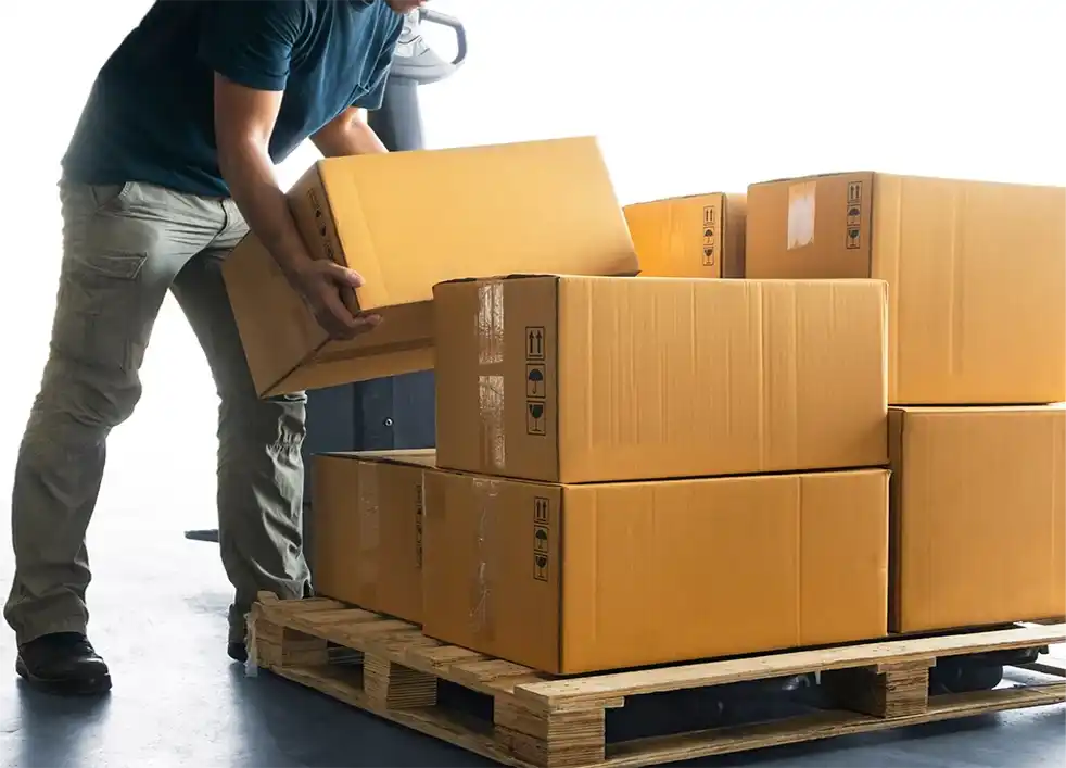 Stacked cardboard boxes.